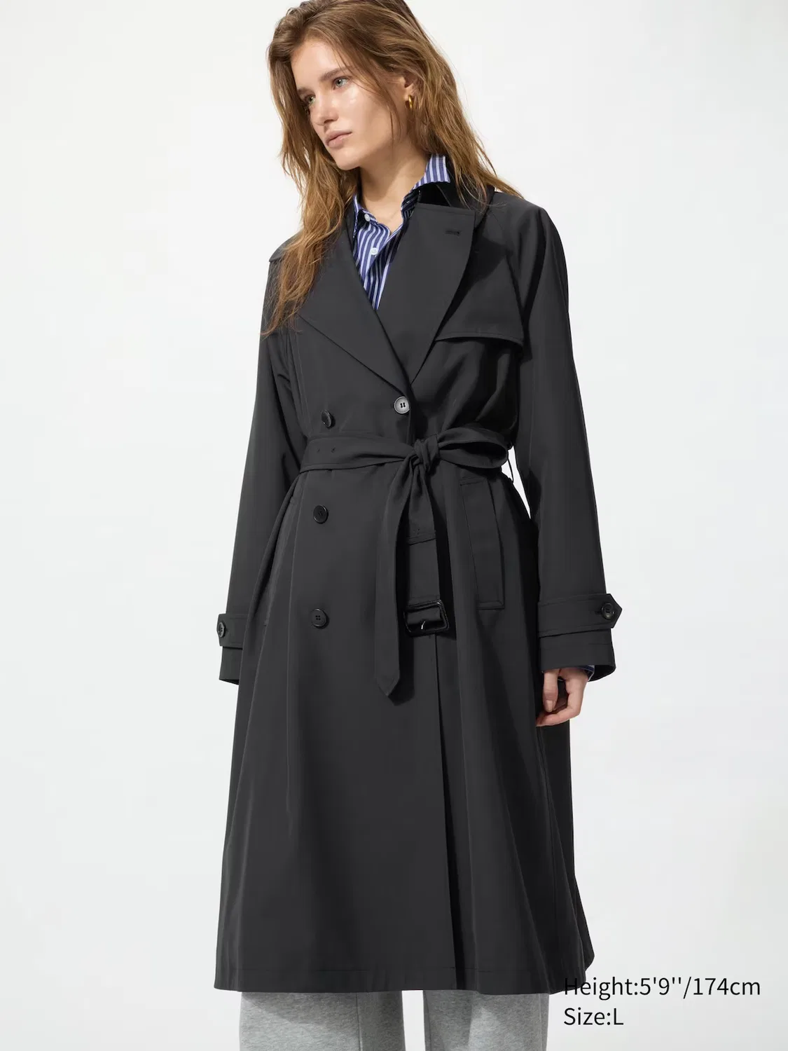 Тренч Uniqlo, классический, черный — фото 3