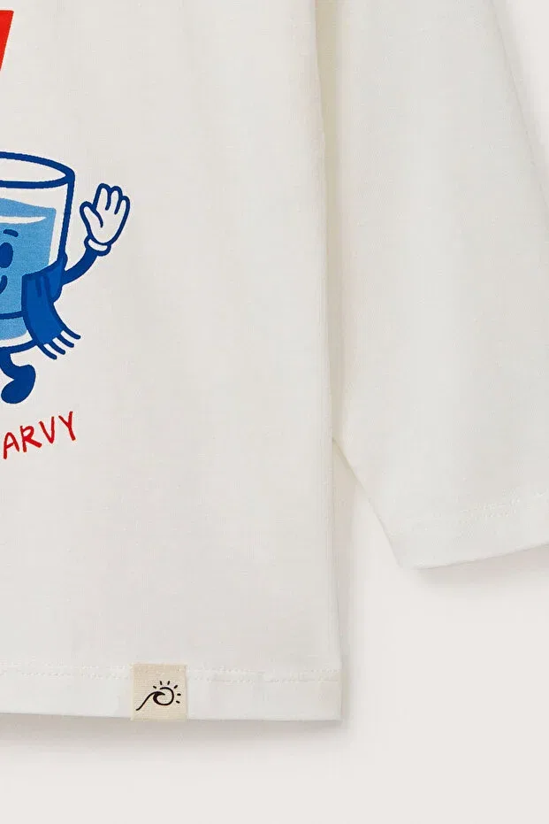 Детская футболка с длинным рукавом с принтом Winter Themed Printed Marvy, Ecru — фото 4
