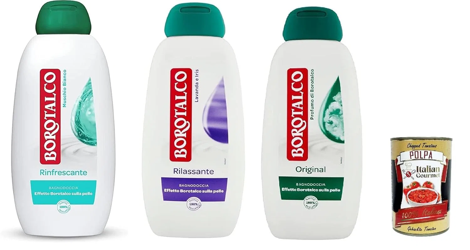 Гель для душа Test Pack Borotalco Original, 3 x 450 мл + томаты 400 г, Lemon Italian Gourmet E.R.