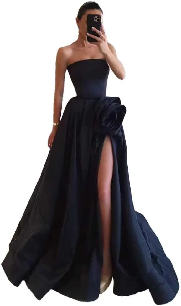 Женское вечернее платье с разрезом A-line Satin, Black
