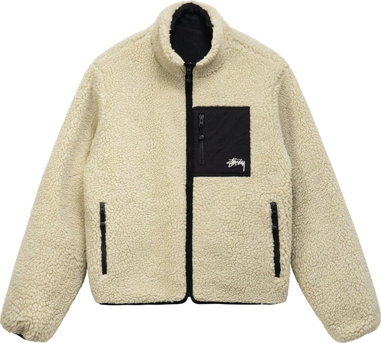 

Куртка Stussy 8 Ball Sherpa Jacket 'Natural', кремовый, Бежевый, Куртка Stussy 8 Ball Sherpa Jacket 'Natural', кремовый