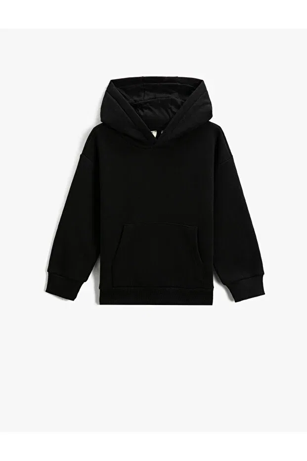 Детское худи для мальчиков с капюшоном Basic hooded sweatshirt with kangaroo pocket, shardonlu Koton, Black