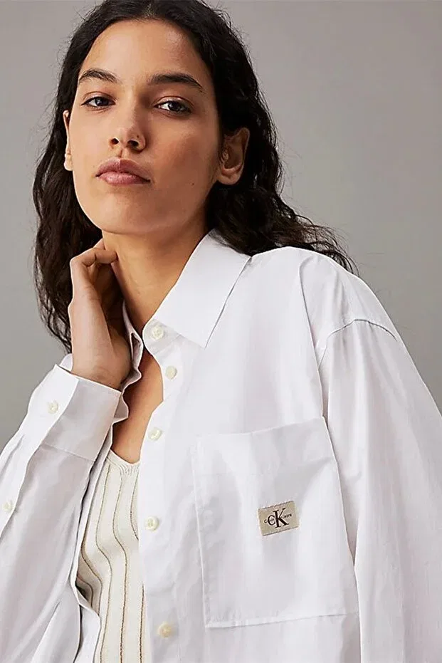 Женская рубашка из хлопка Calvin Klein, White — фото 4
