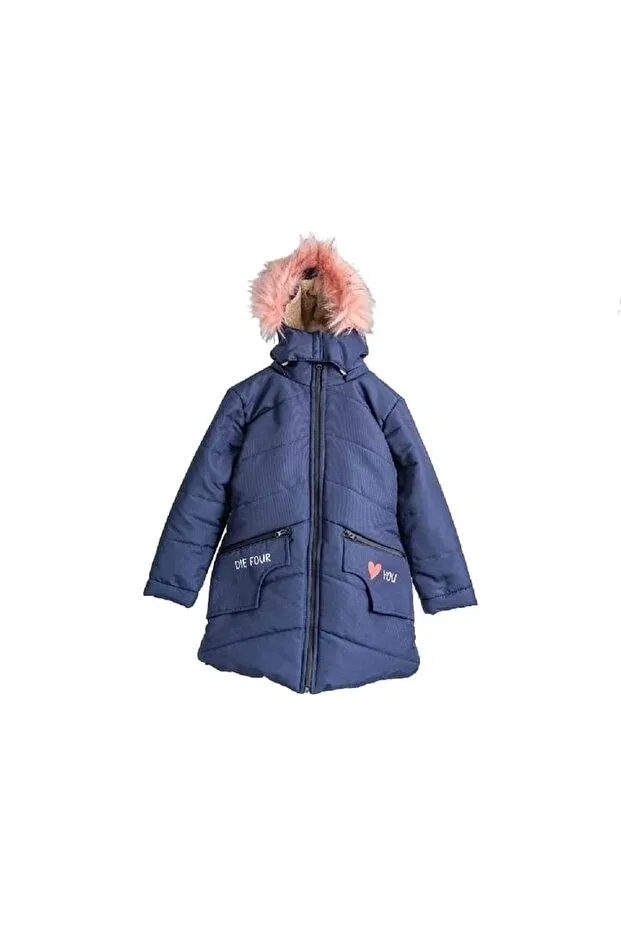 Детское зимнее пальто для девочек с капюшоном Başak Çocuk Giyim, Navy Blue