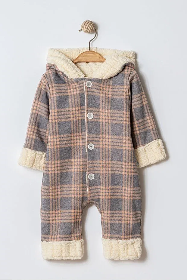Детский комбинезон для новорожденных с капюшоном Winter Sweet Plaid Chicsy Baby, Salmon