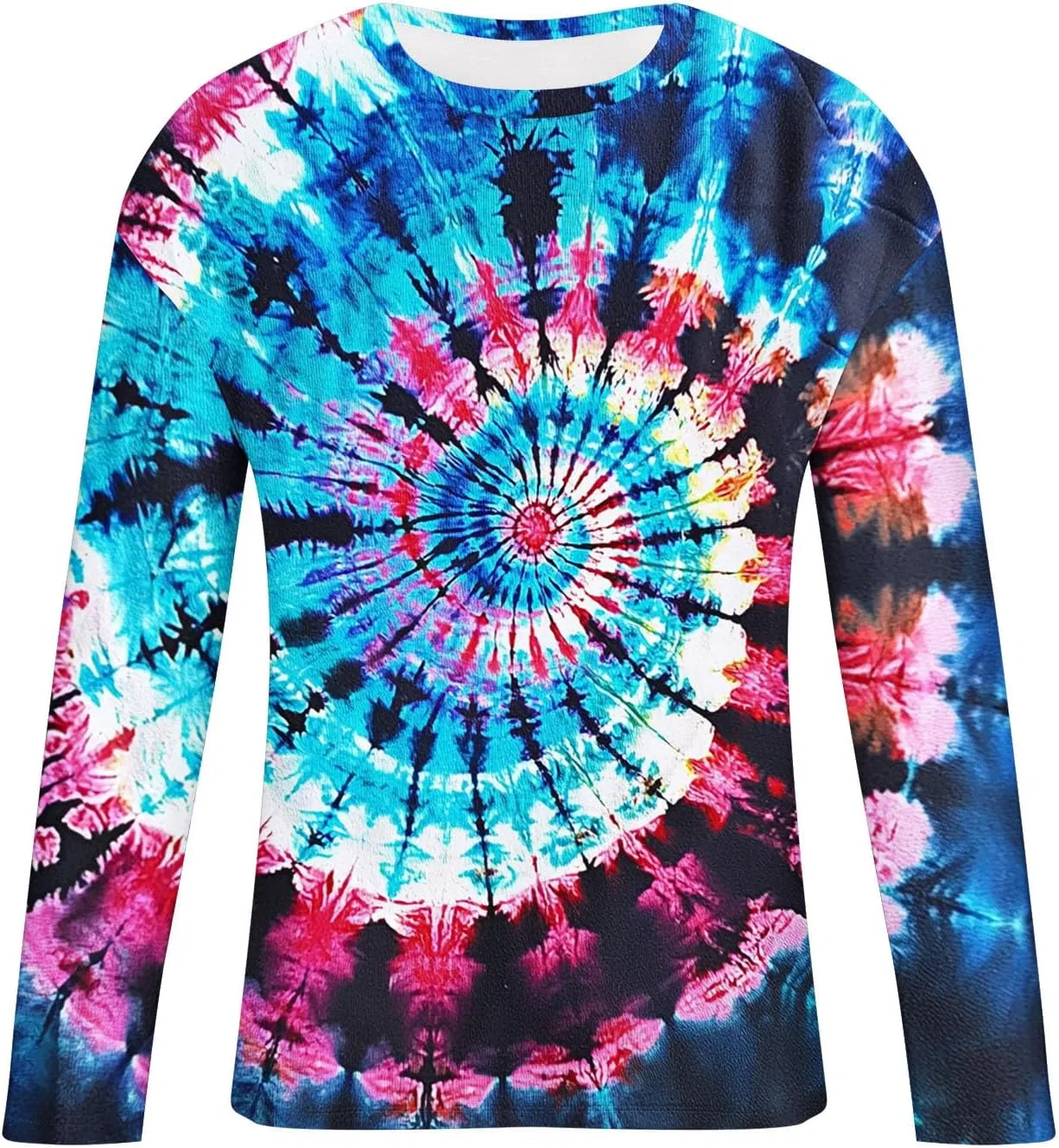 Мужская футболка с длинным рукавом tie-dye, ретро-дизайн, crew neck, Blue — фото 3