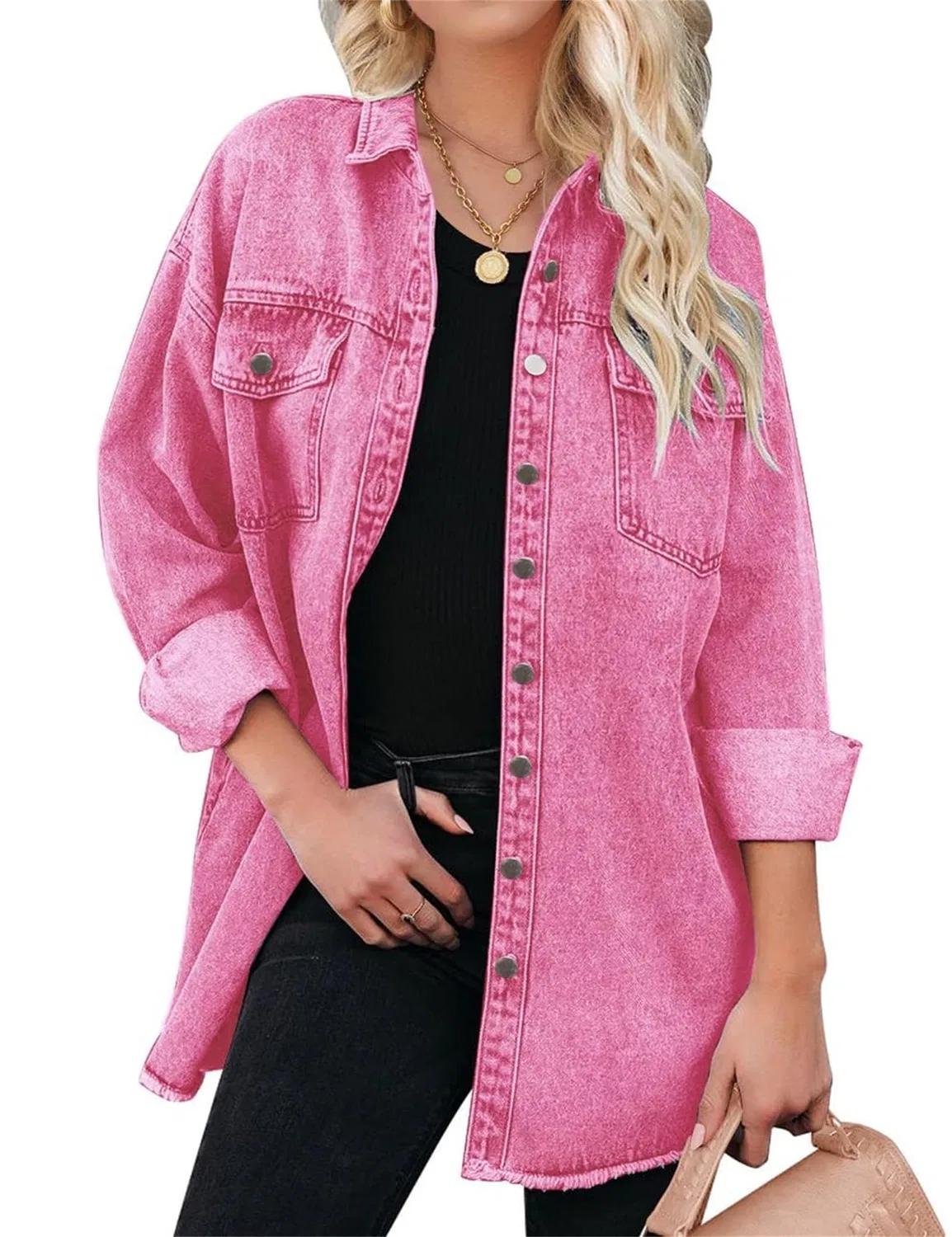 Женская джинсовая куртка oversize с длинным рукавом, Rosso Rosato — фото 4