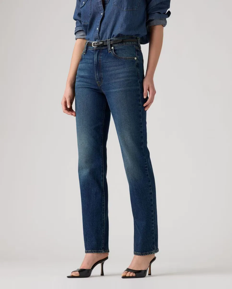 Женское прямые джинсы, Vaquero Recto Ribcage Slim Tiro Alto, Levi's, темно-синий — фото 3