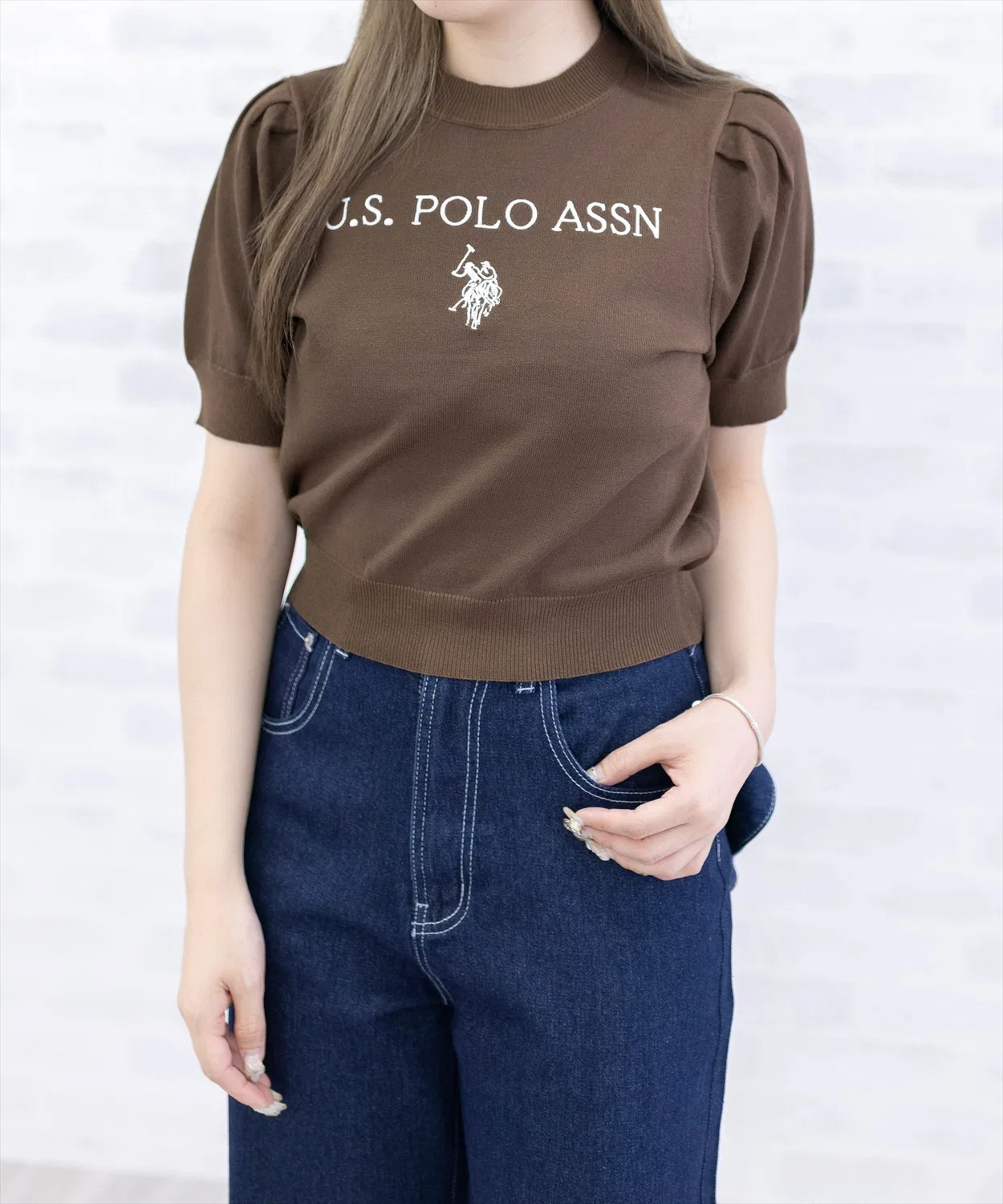 Женский пуловер с вышивкой логотипа U.S. POLO ASSN., короткий рукав, Brown