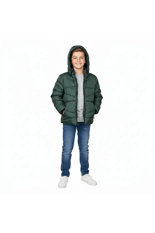 Детское зимнее пальто для девочек с капюшоном Mdm, Khaki — фото 3