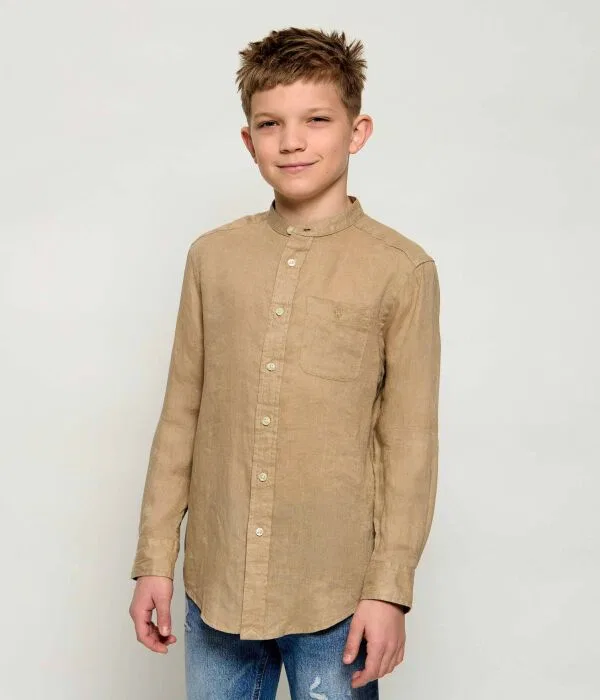 Детская рубашка из льна Polo Ralph Lauren, бежевый