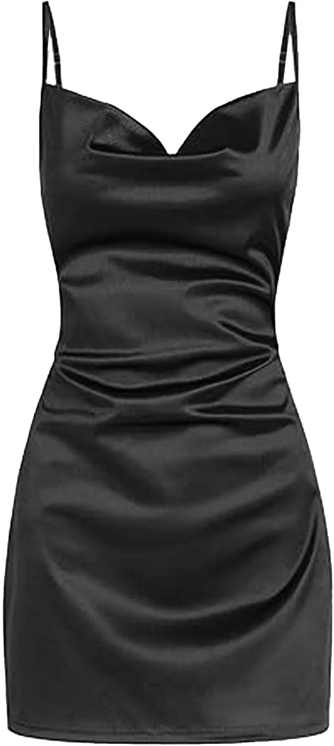 Женское коктейльное платье из атласа с запахом, Black