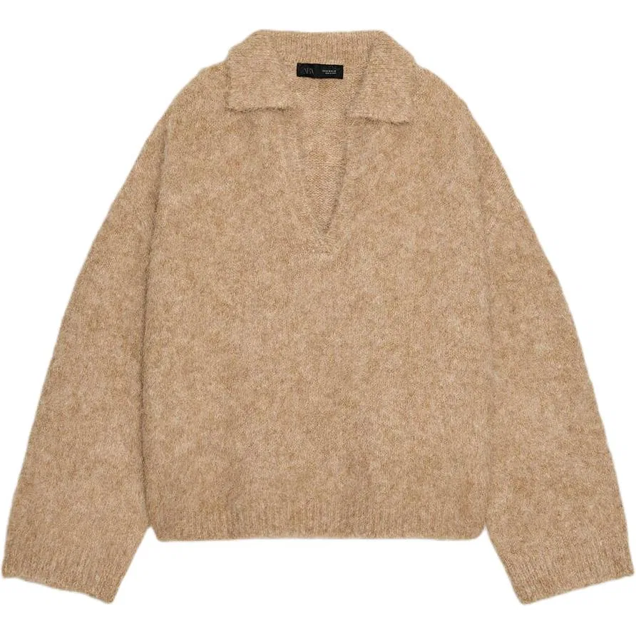 Женский свитер с воротником Tan ZARA, Tan