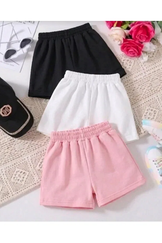 Детский комплект шорт для девочек с принтом Summer printed girls' 3-piece shorts set Kids, Pink