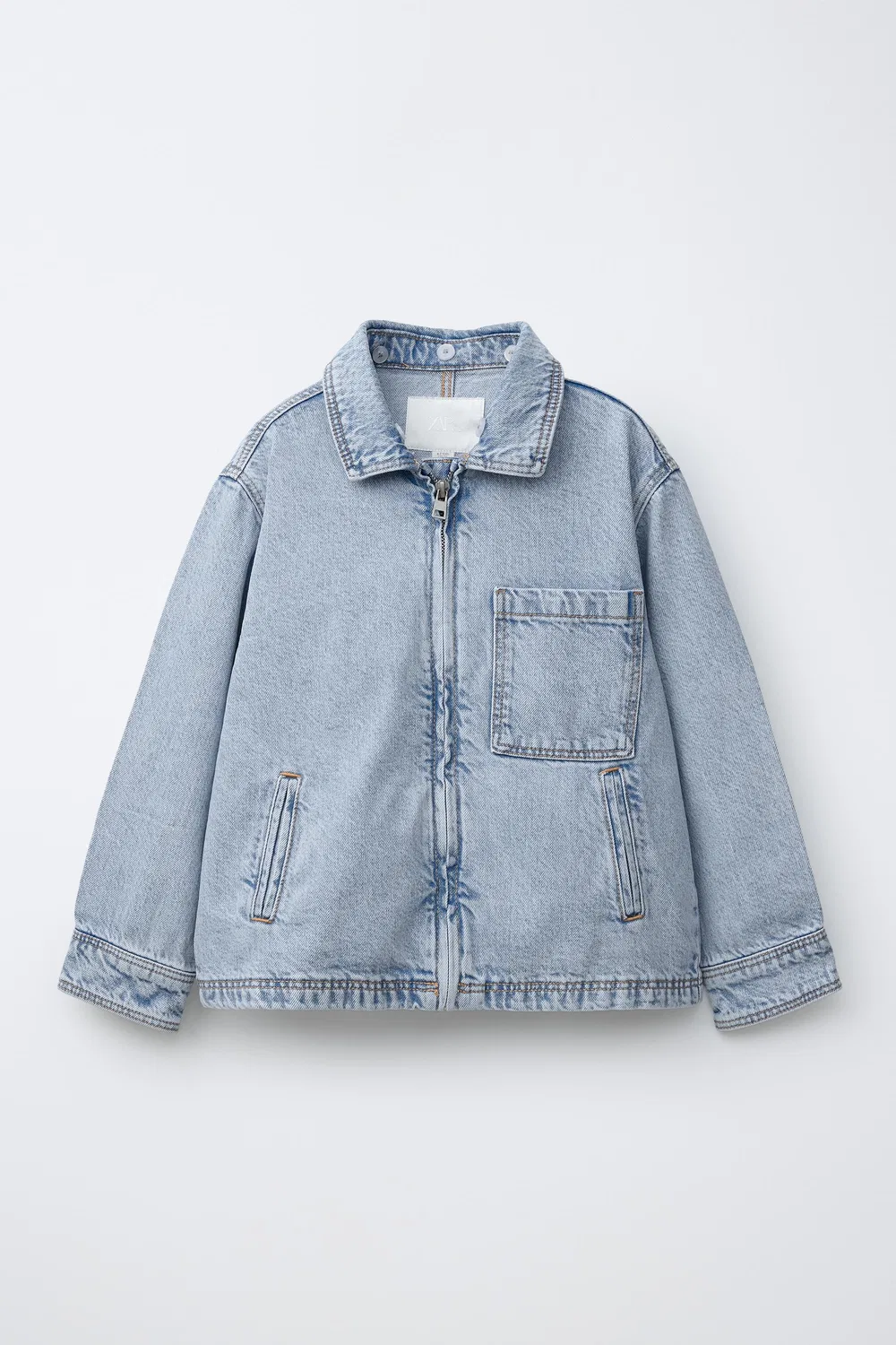 Джинсовая рубашка-куртка со съемным капюшоном ZARA, Mid-Blue — фото 2