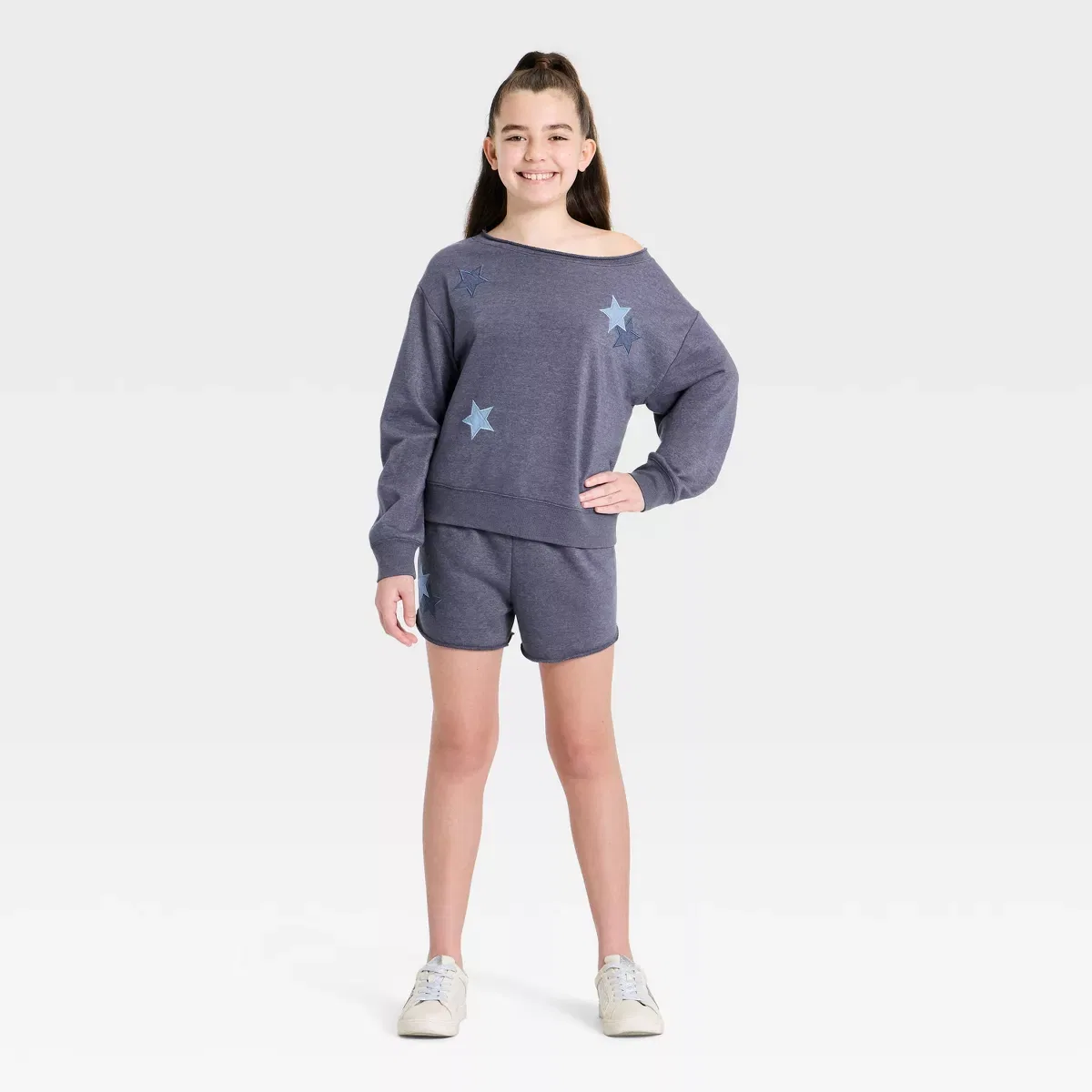 Детское худи для девочек с принтом USA GIRLS ART CLASS, Navy Blue — фото 4