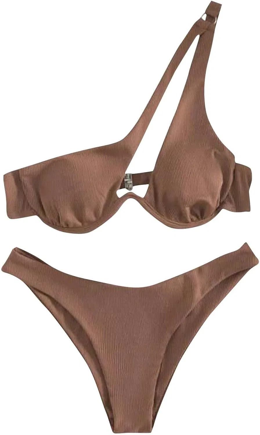 Женский бикини-комплект с одним плечом Brazilian Bikini Sets for Women, Brown