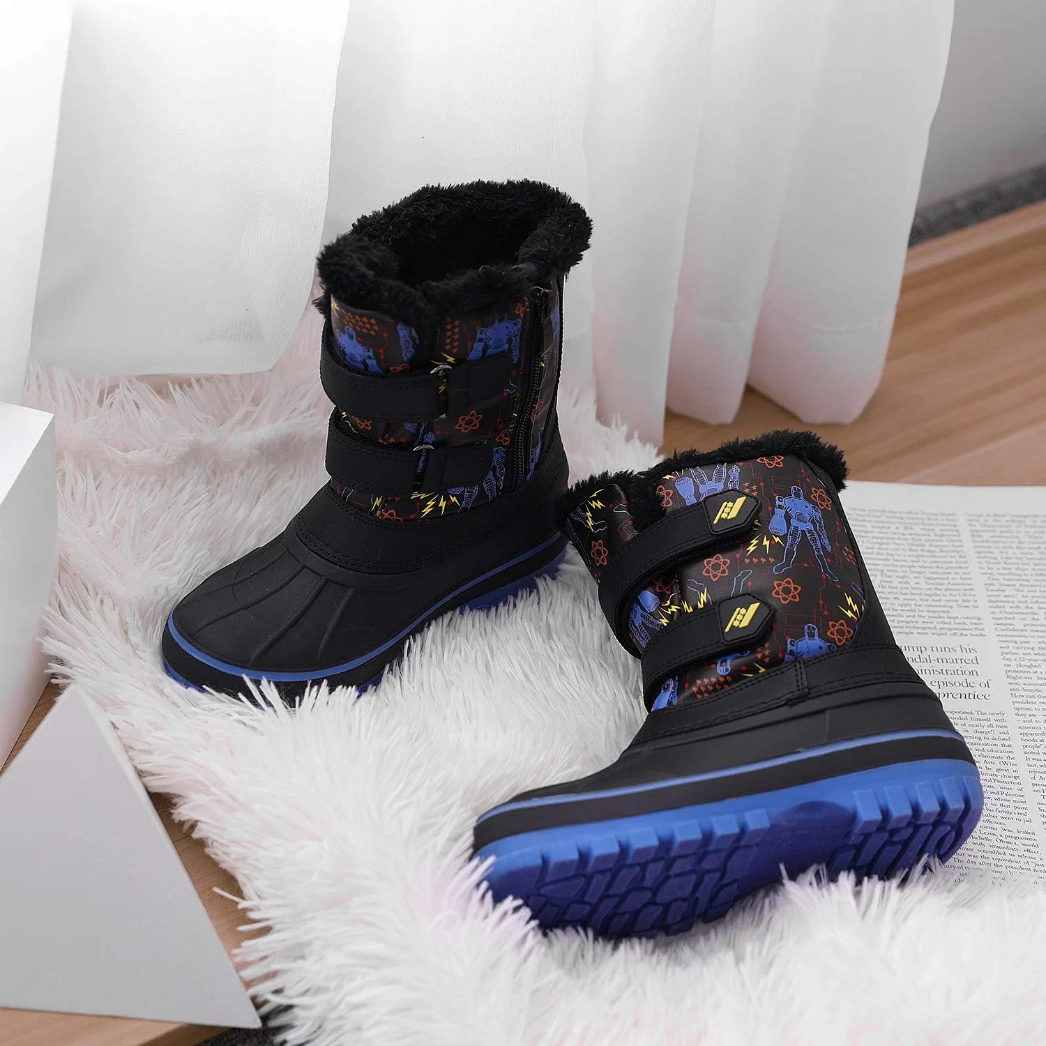 Детские зимние водонепроницаемые снежные ботинки DREAM PAIRS, Black/Royal — фото 3