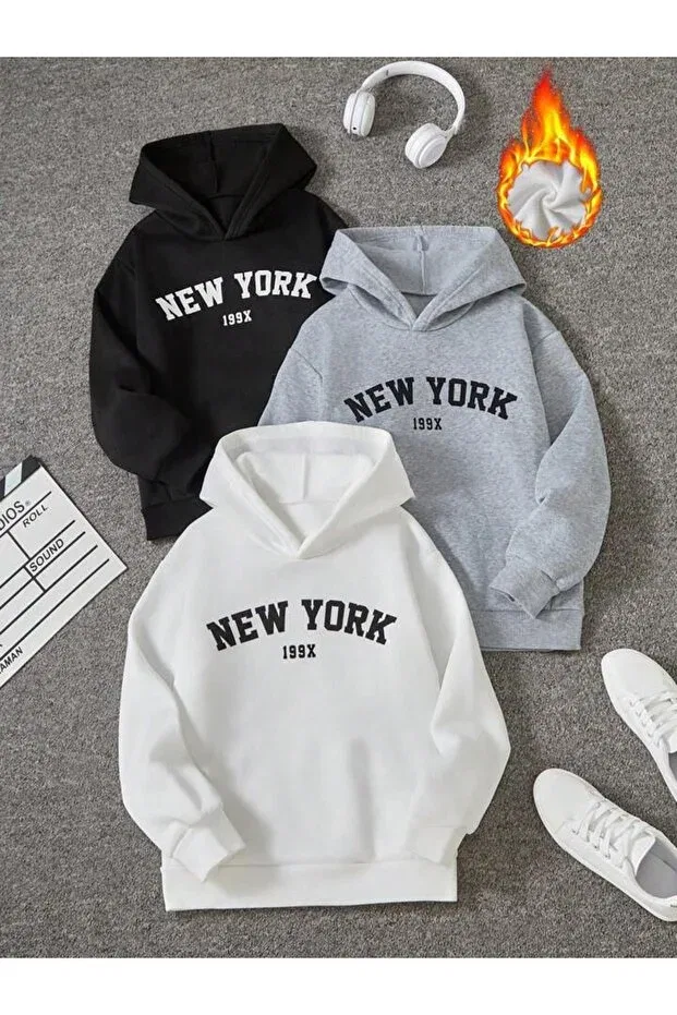 Детский комплект свитшотов для мальчиков с принтом New York 199x Morning Kids, Gray-Black-White