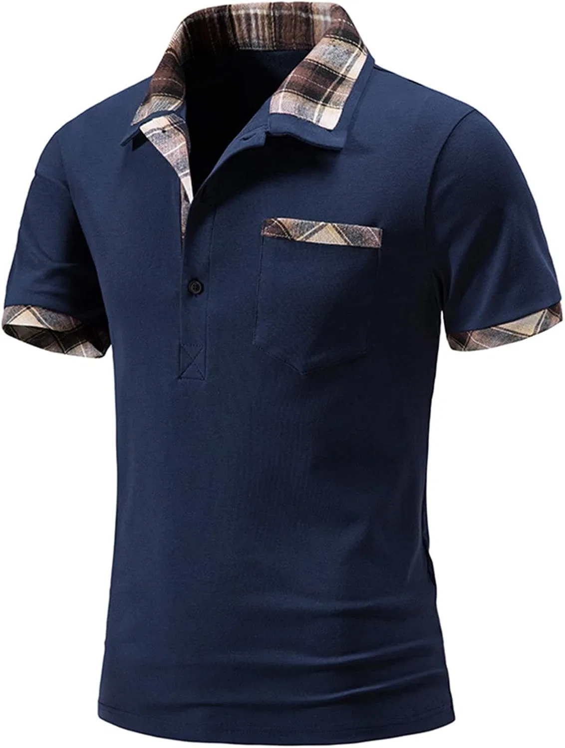 Мужская футболка с воротником-хенли и тремя пуговицами Generic, Dark Blue — фото 2
