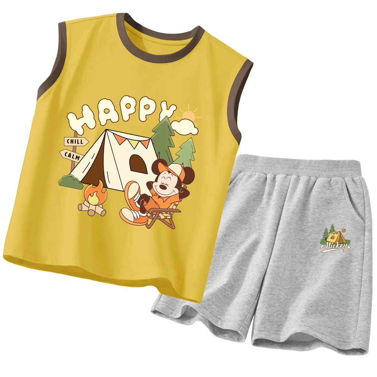 Спортивный костюм для детей, круглый вырез, тонкий трикотаж, Disney, Brown Yellow