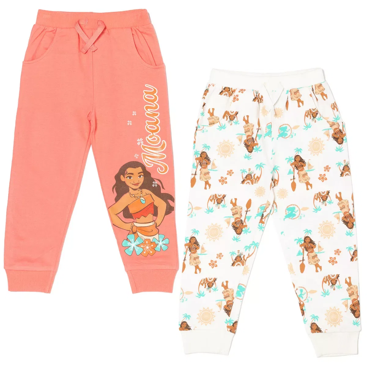 Детские брюки для девочек с принтом Disney Princess 2-Pack Moana Belle Rapunzel Jasmine Ariel Cinderella, Moana