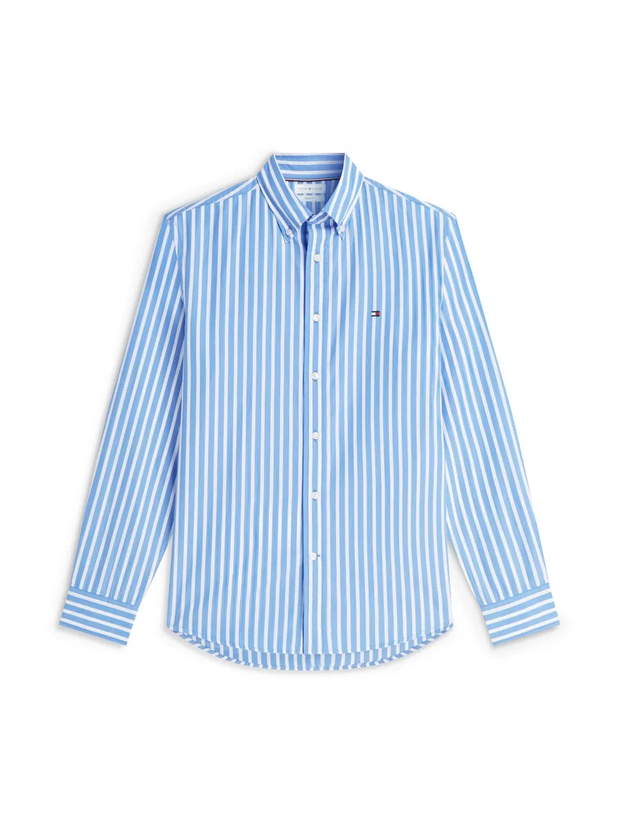 Рубашка на пуговицах TOMMY HILFIGER прямого кроя, цвет «Regular Fit Flex Stripe», светло-голубой