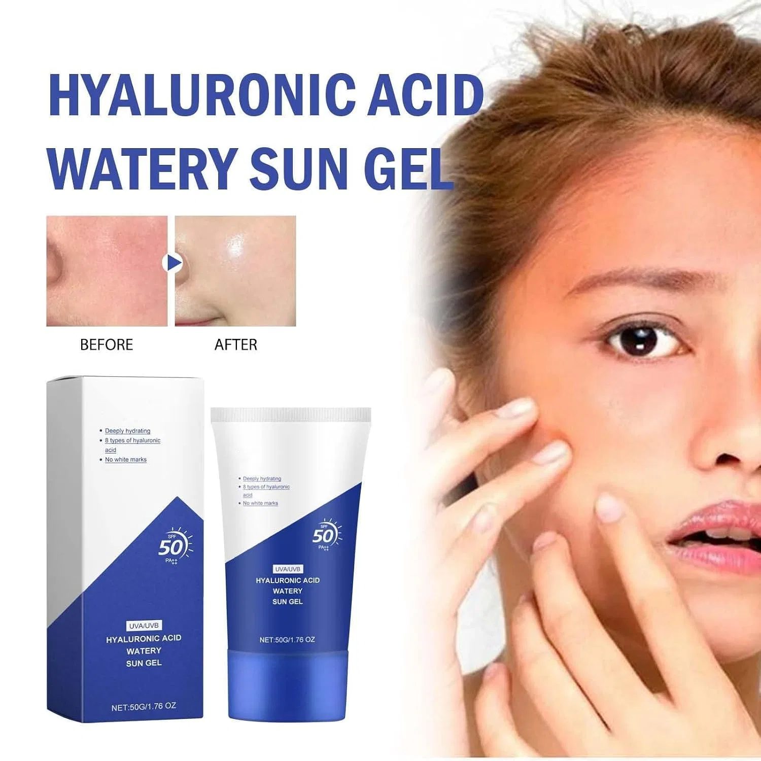 Солнцезащитный гель SPF50+ с гиалуроновой кислотой, 90 мл, Blue Generisch — фото 4