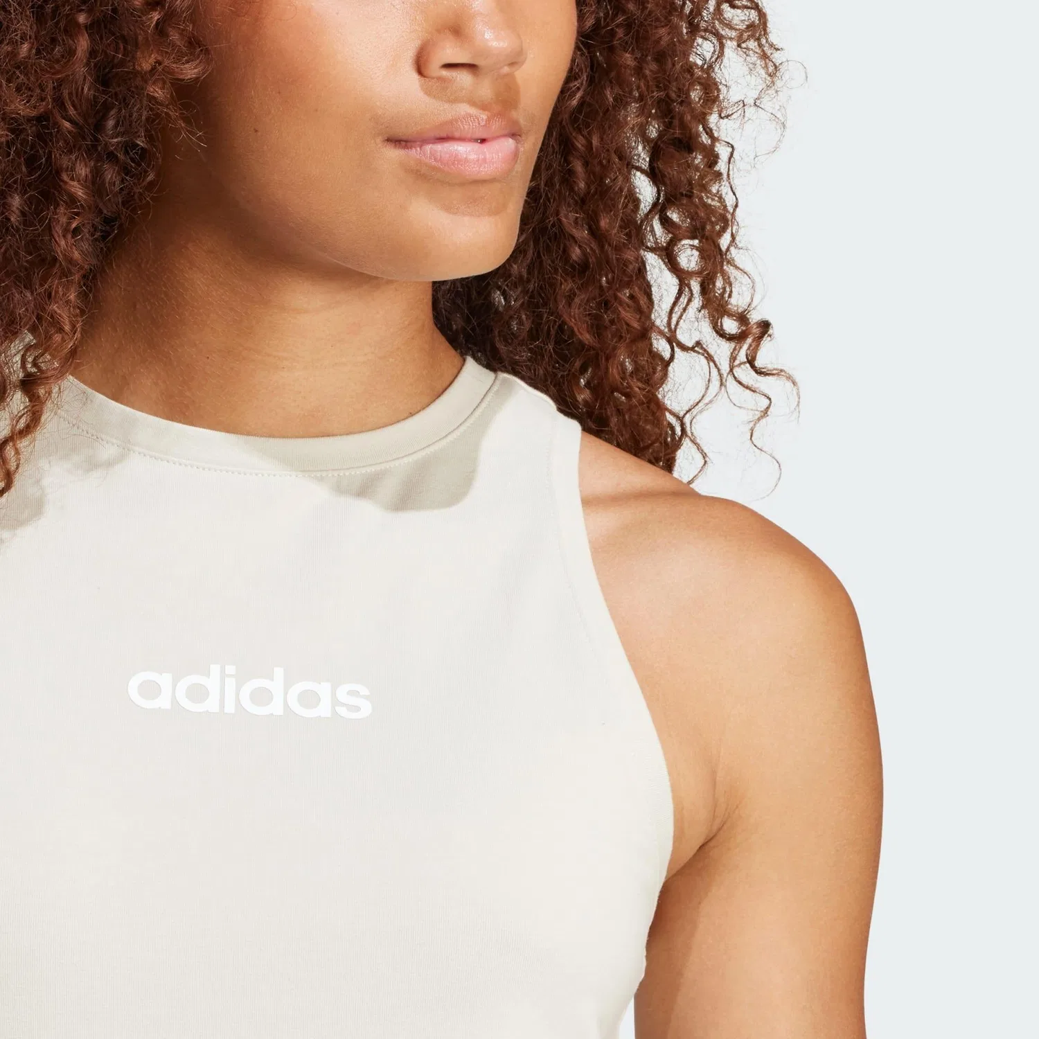 Женский хлопковый топ Essentials Linear Slim Adidas, Beige / Weiss — фото 4
