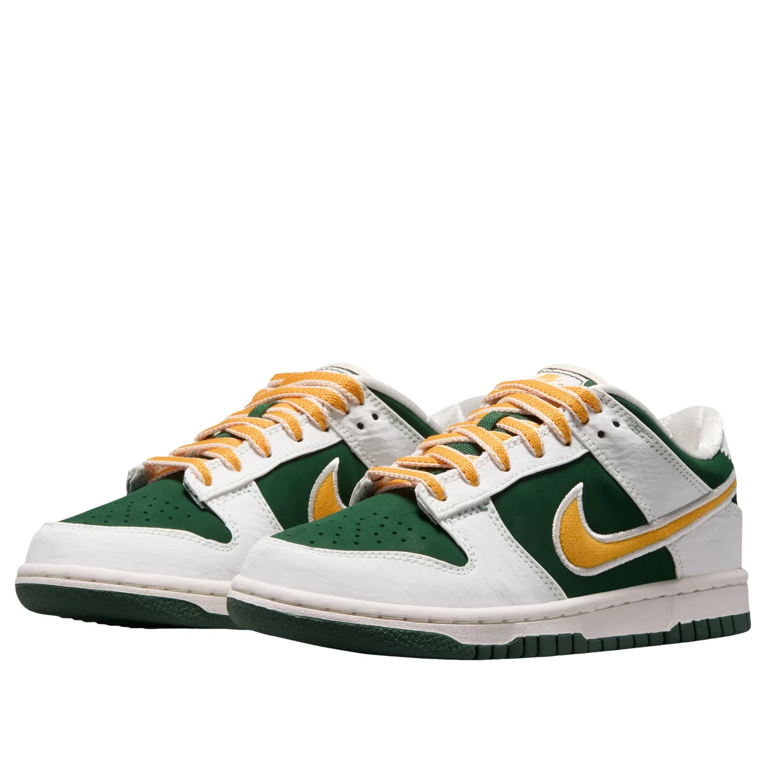 Детские кроссовки с кожаным верхом Nike Dunk Low LV8 Sail Fir University Gold, зеленый — фото 4