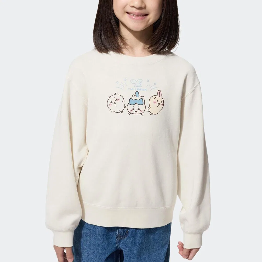 Детский свитшот с длинным рукавом UNIQLO, 01 Ivory — фото 3