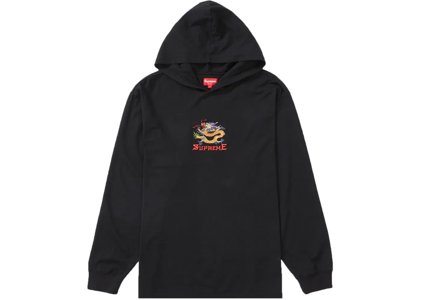 Мужская футболка с капюшоном Supreme Dragon Hooded L/S Top Supreme, Black