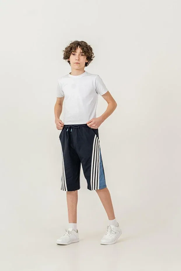 Детские шорты для мальчиков с полосками Garni Piece Double Leg 4-Stripe Mışıl Kids, Navy Blue — фото 4