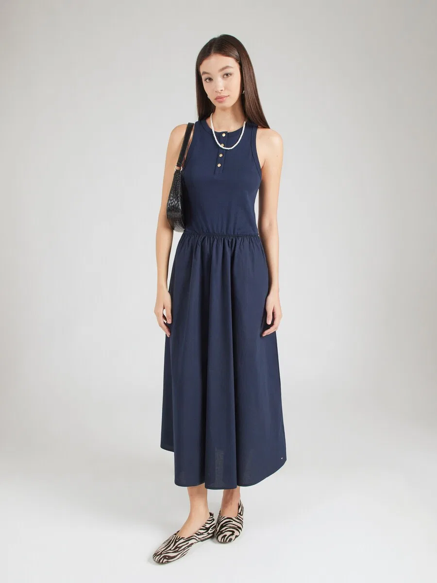 Платье TOMMY HILFIGER 'Gold-tone Button Sleeveless Maxi' темно-синего цвета — фото 3