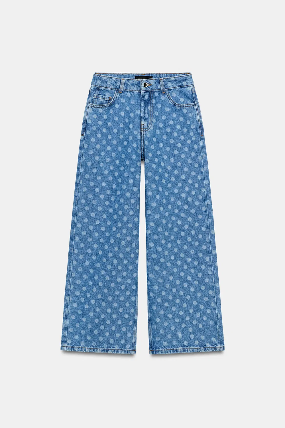 Z1975 Брюки-кюлоты с высокой талией в горошек ZARA, Mid-blue — фото 2