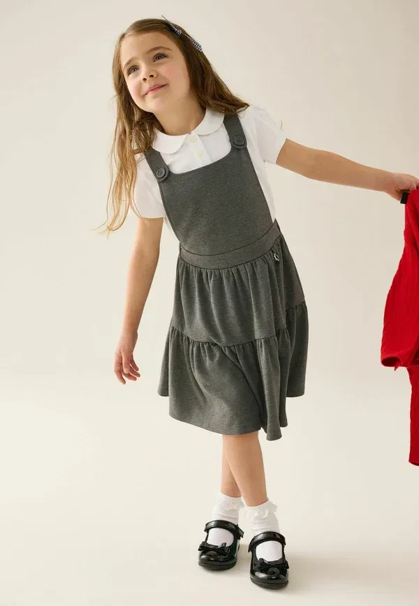 Платье школьное сарафан из полиэстера Tiered Pinafore School Dress Next, grey, серый