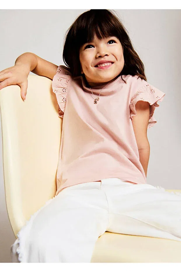 Детская футболка для девочек с оборками Mango Baby, Pink — фото 2