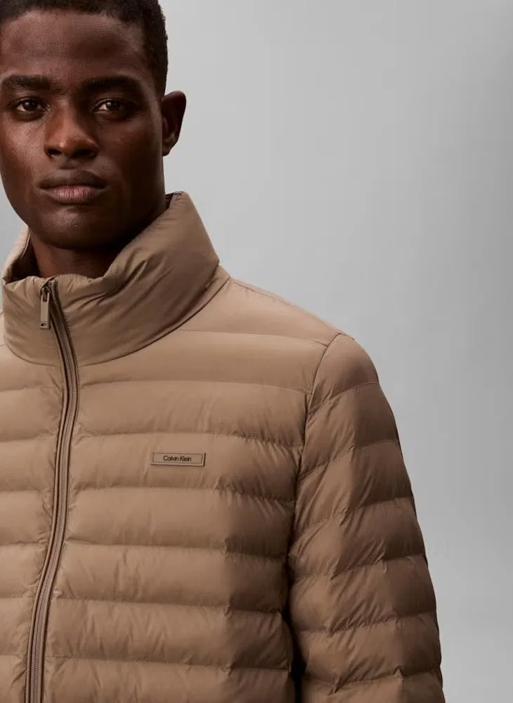 Куртка пуховик легкая с длинным рукавом Calvin Klein, бежевый — фото 4