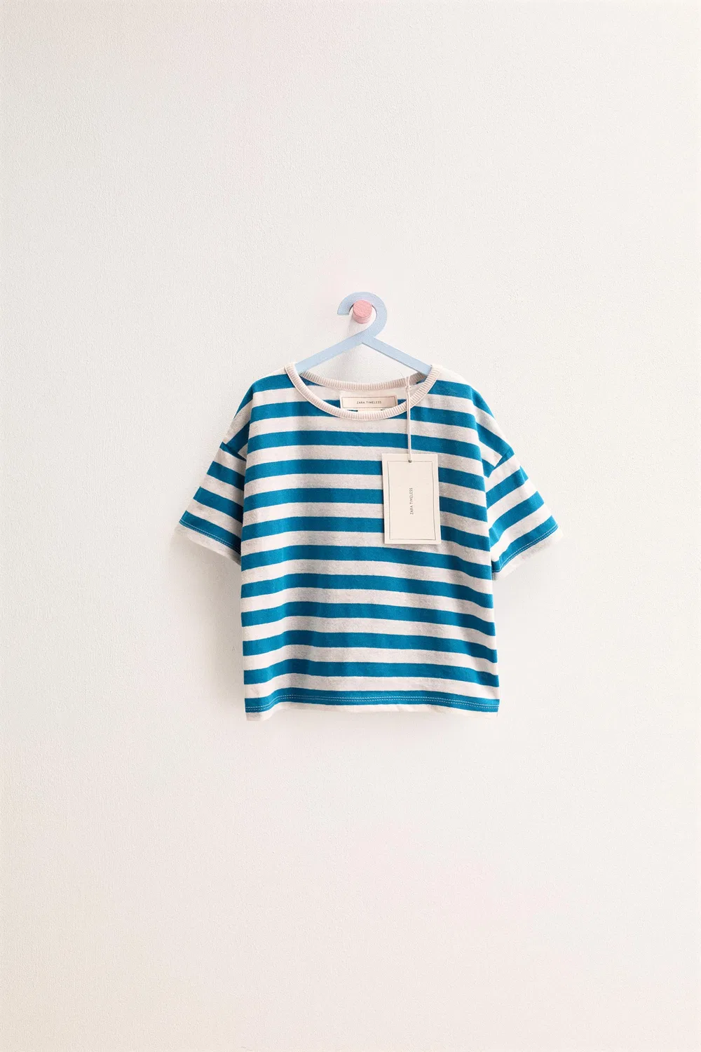 Футболка Zara Timeless из хлопка и льна в полоску, Turquoise