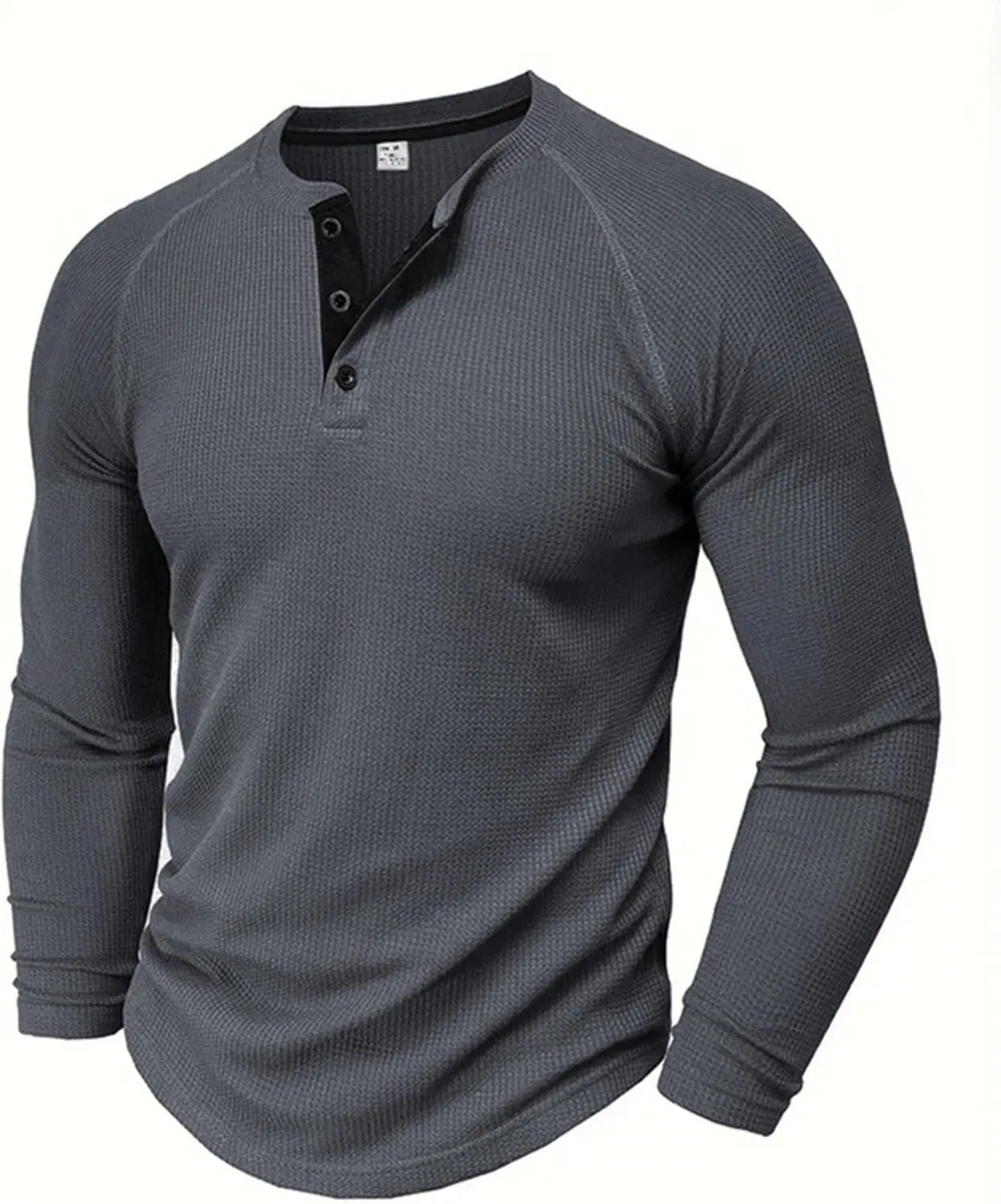 Мужская спортивная футболка с длинным рукавом хенли, Dark Gray — фото 2