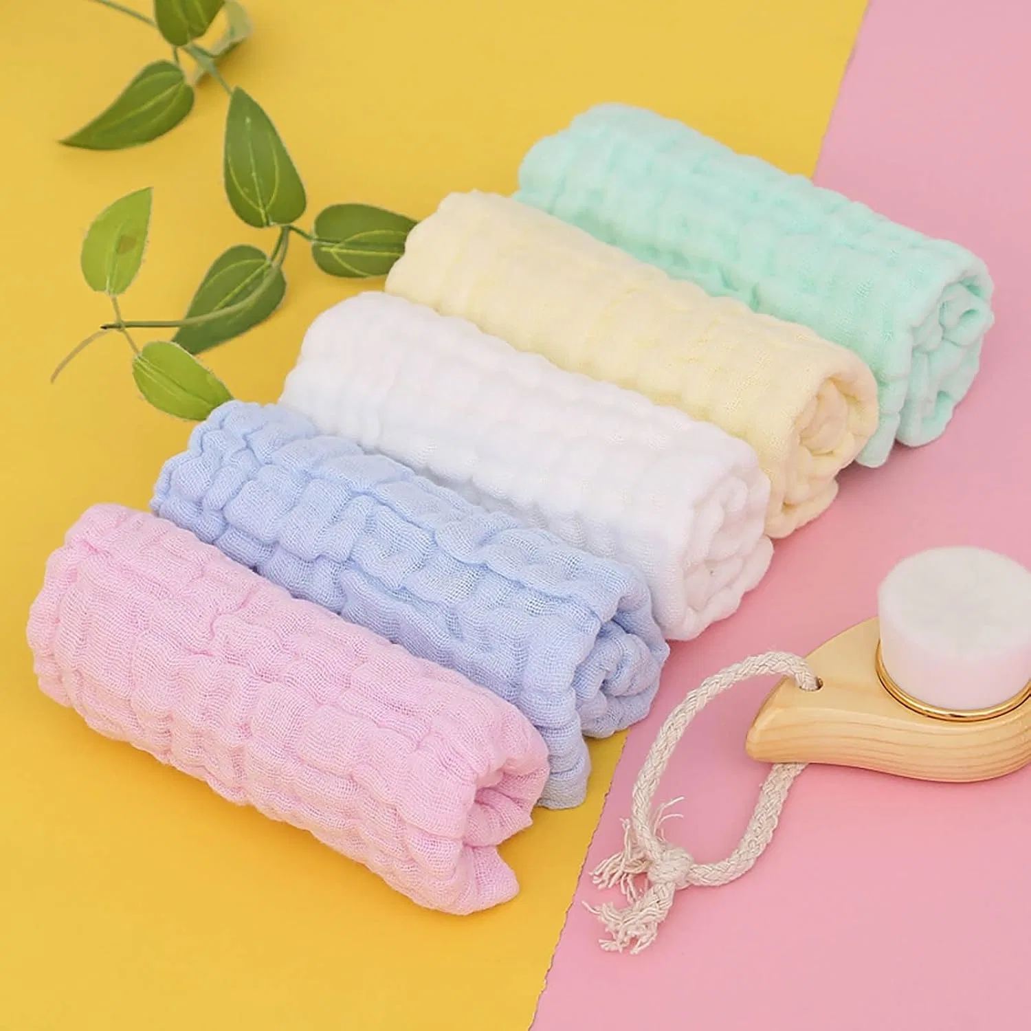 Муссиновые хлопковые мочалки для лица, 5 шт, 12x12 см, Pink Generic — фото 4
