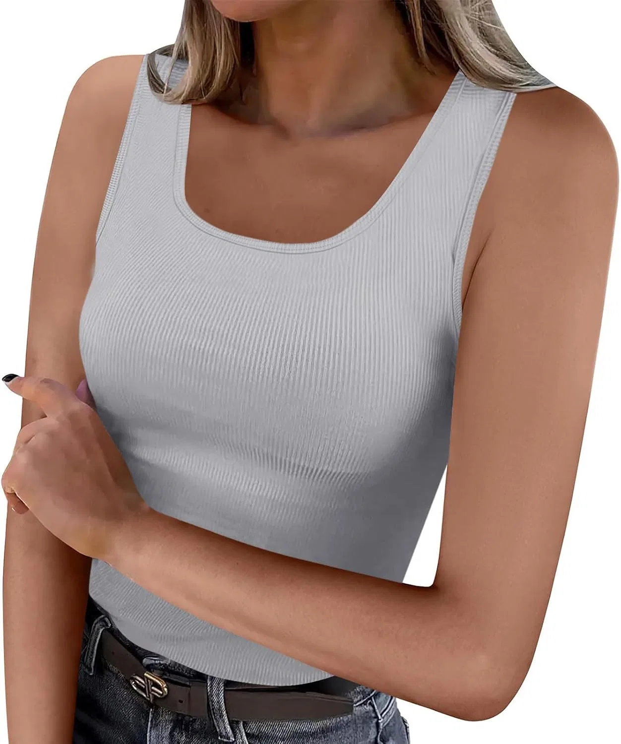 Женский топ на тонких бретелях с квадратным вырезом Ribbed, Gray
