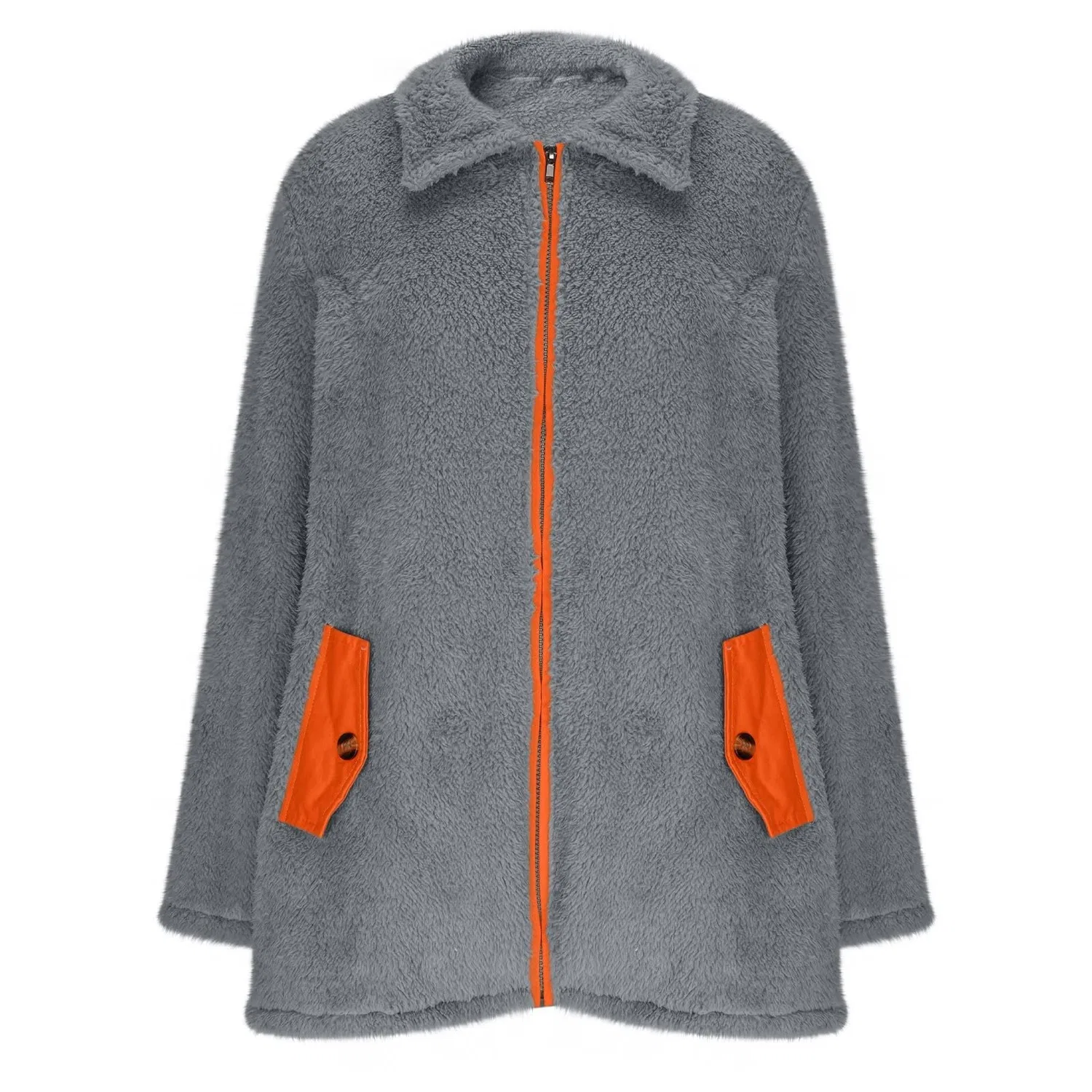 Женская куртка из флиса с высоким воротником и контрастными карманами, grigio — фото 3