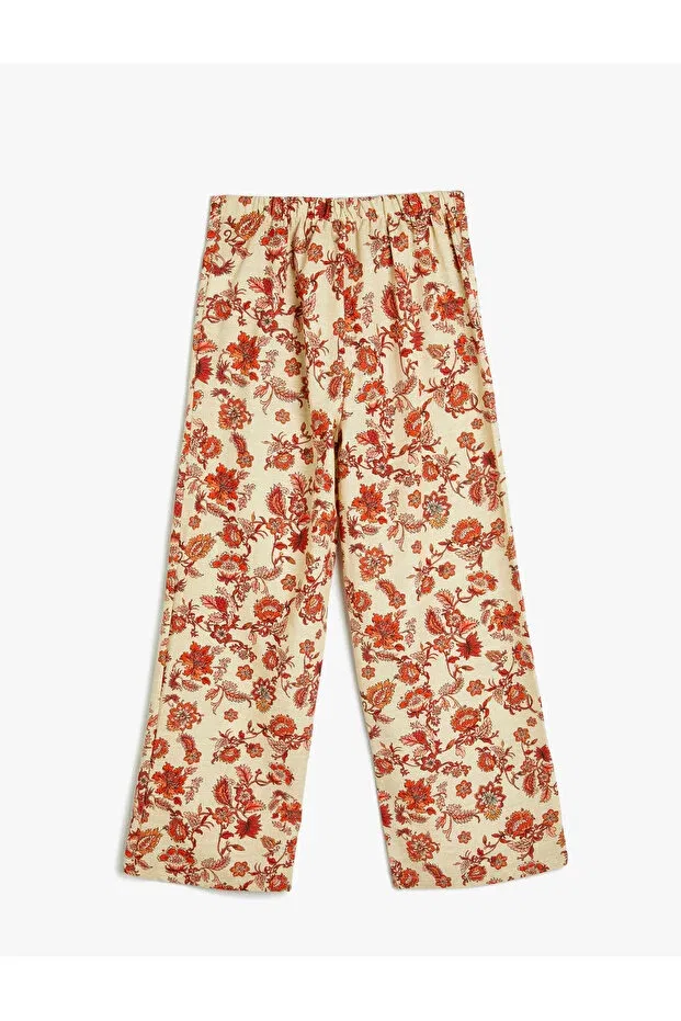 Детские брюки для девочек с цветочным принтом Floral Spanish Leg Koton, Ecru Patterned — фото 2