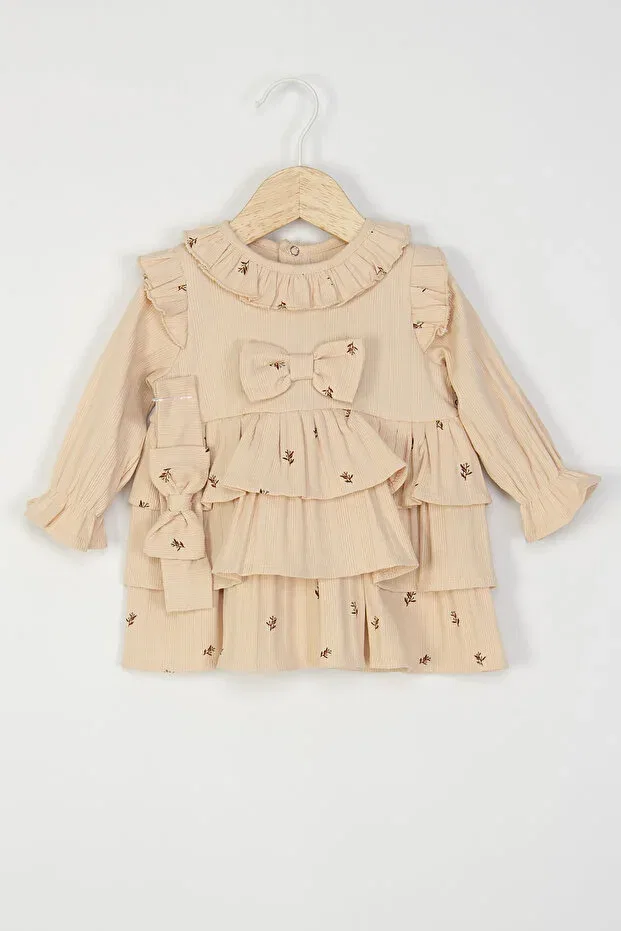 Детское платье для девочек с принтом Mini Cotton, Beige — фото 2