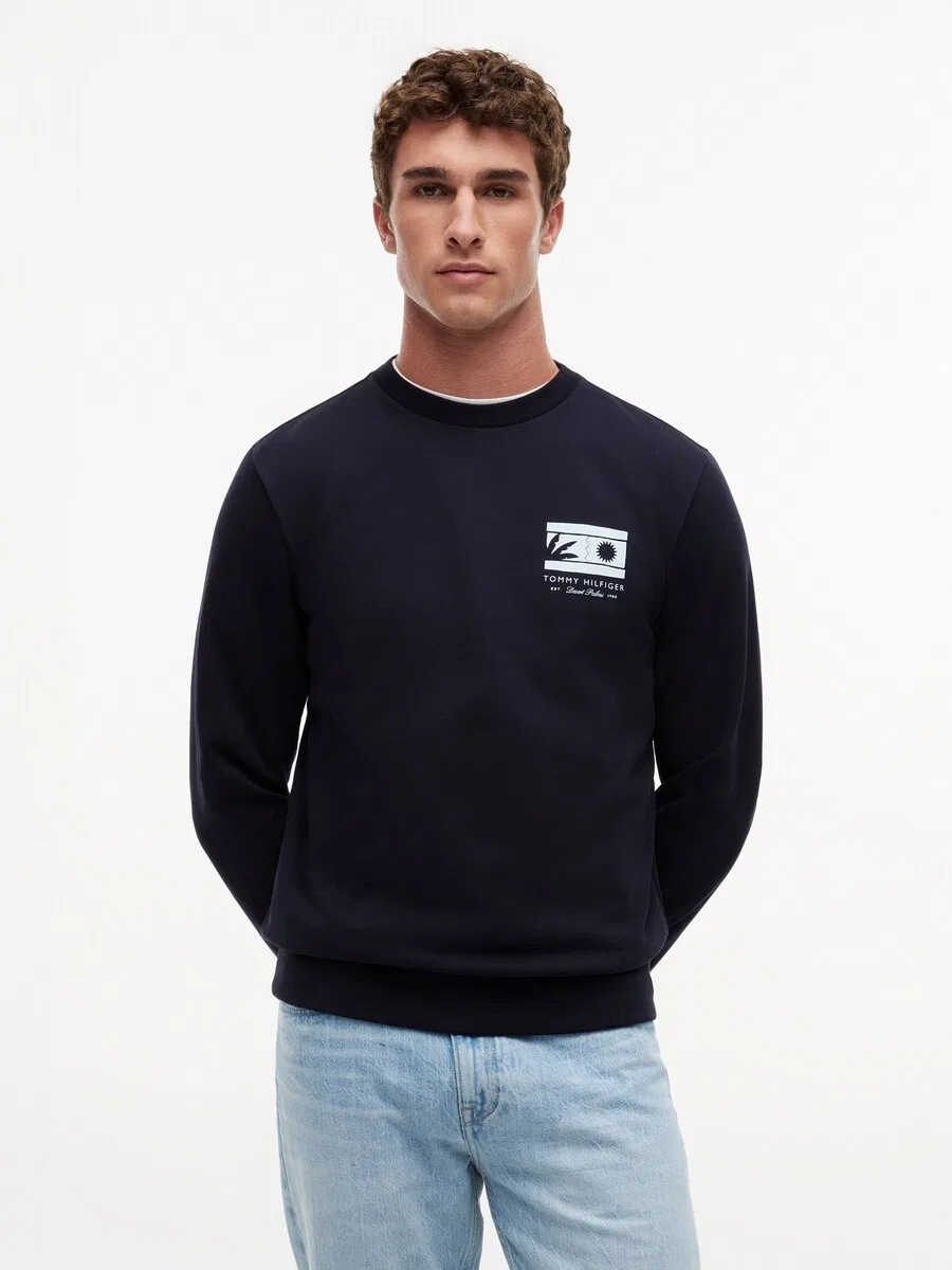 Толстовка TOMMY HILFIGER 'Logo Graphic French' темно-синего цвета — фото 2