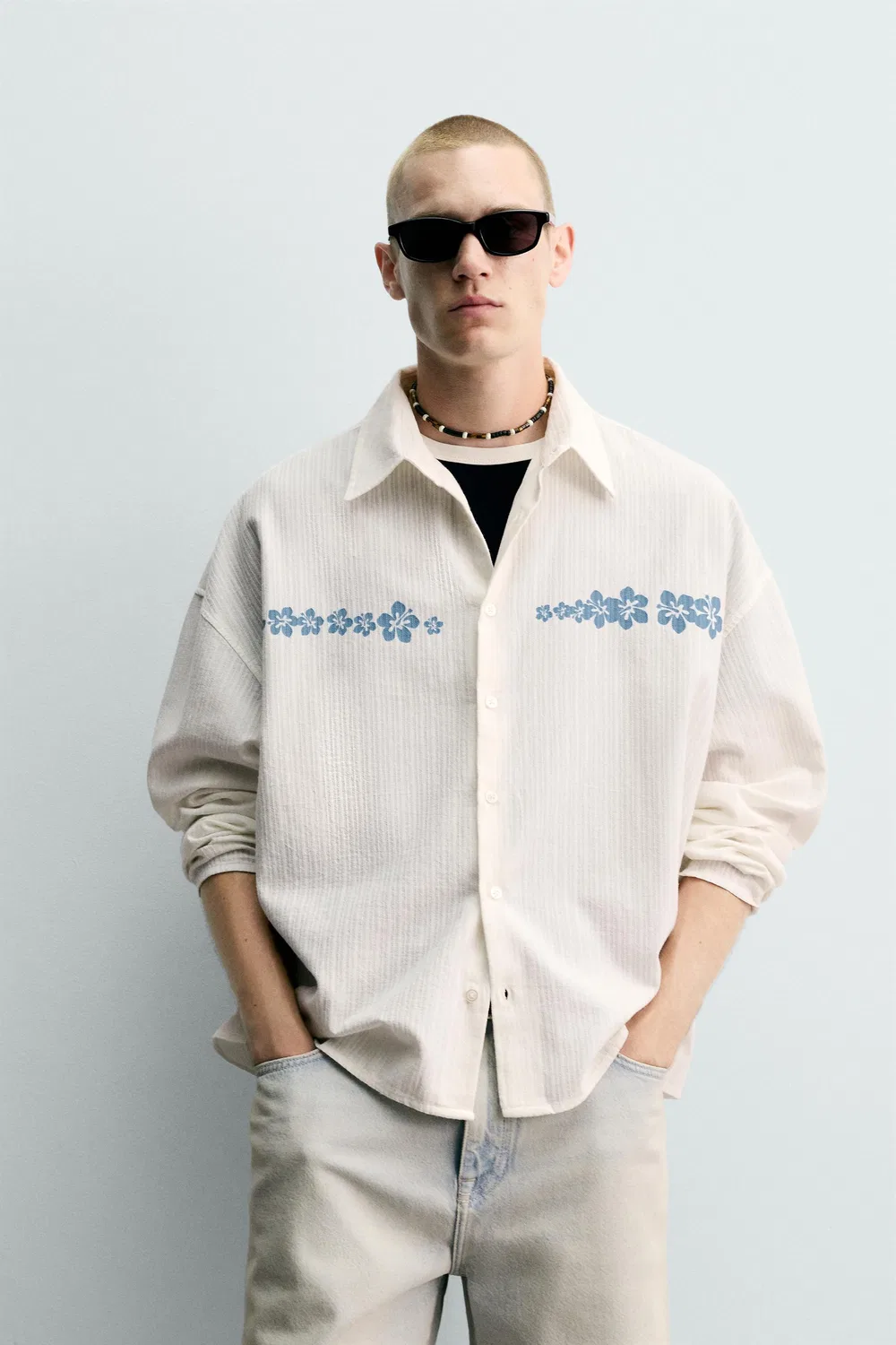 Рубашка свободного кроя с цветочным принтом. ZARA, White — фото 2