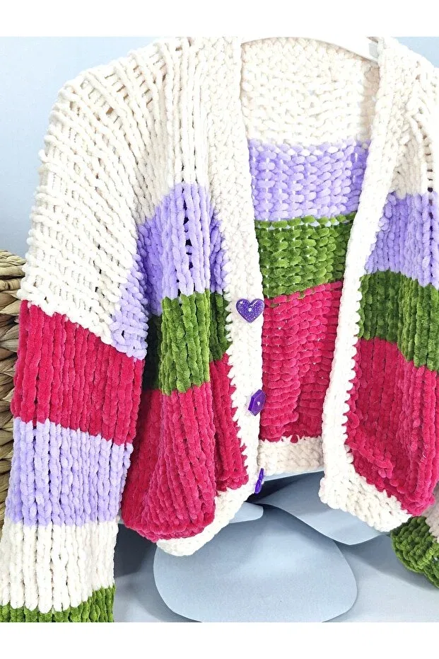 Детский кардиган для девочек оверсайз Hand Knitted Velvet Loose Crop Girl's Cardigan Evitle, Multicolor — фото 2
