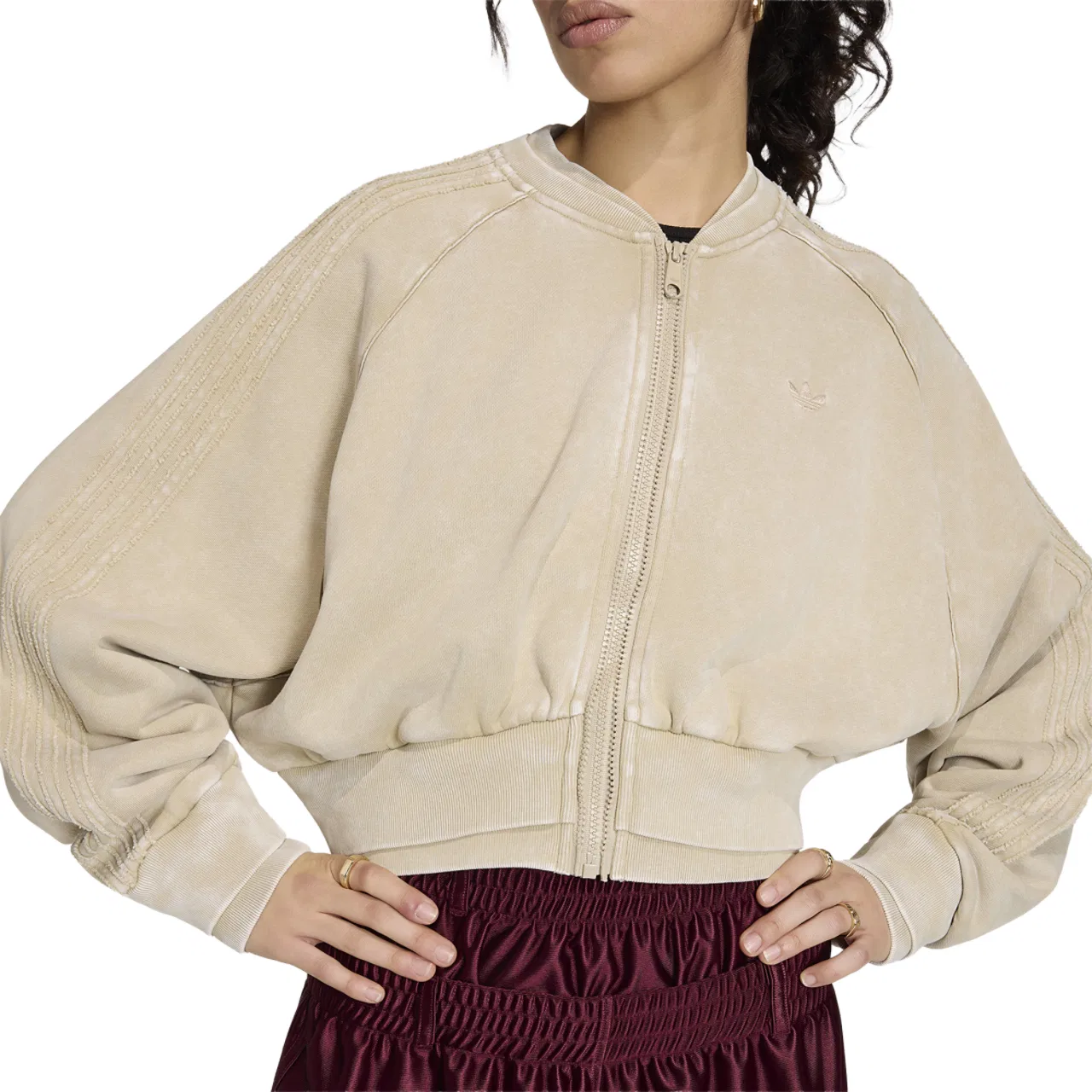 Женская куртка Double Layered Cropped Track Top Adidas, цвет Khaki — фото 3