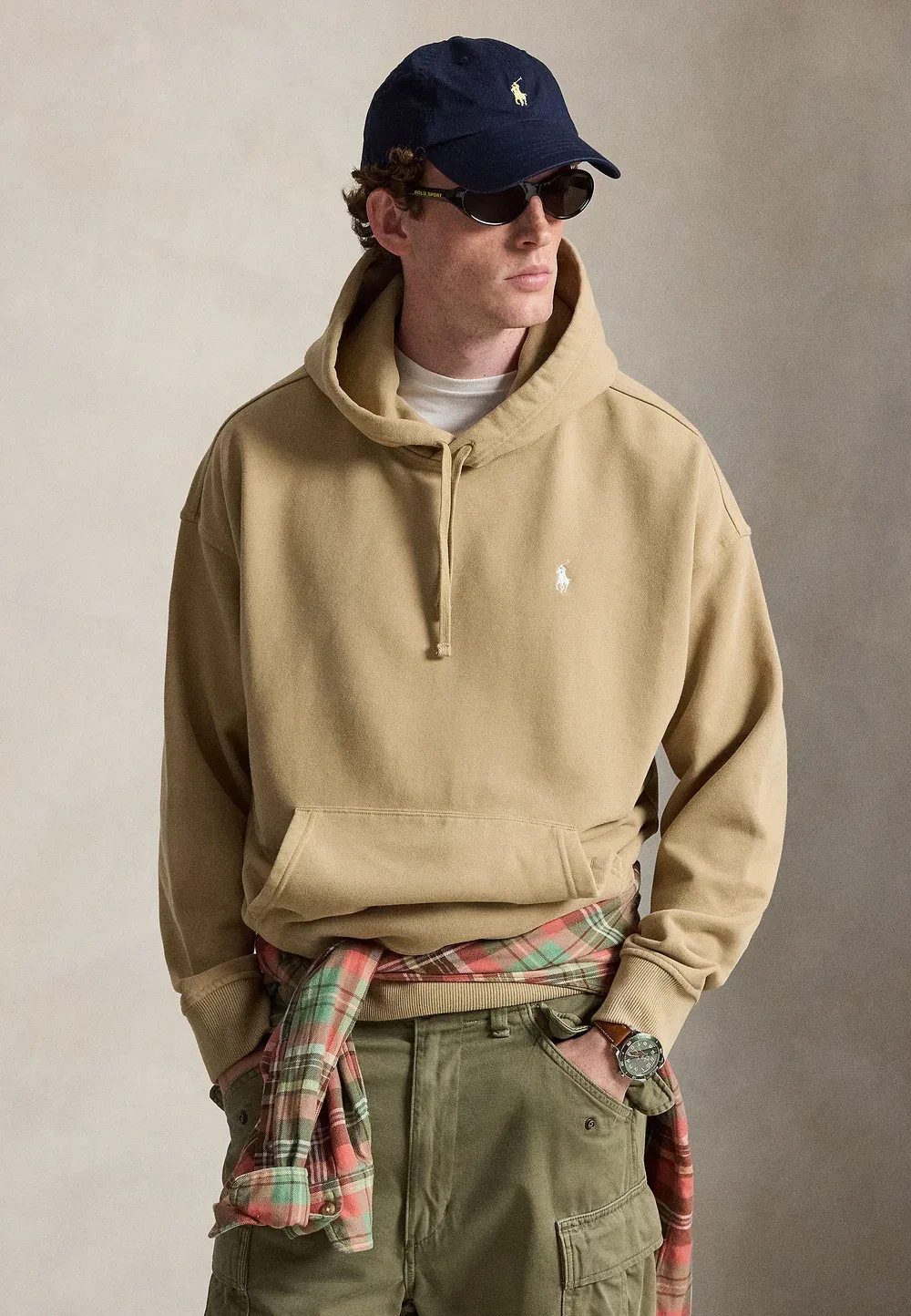 Толстовка свободного кроя из флиса с логотипом - худи Polo Ralph Lauren, Vintage Khaki